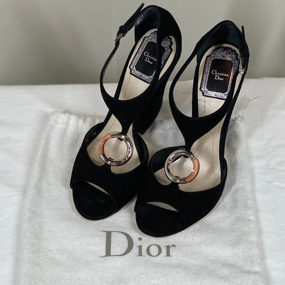 Christian Dior Black Suede T strap heels - Picture 1 of 5
